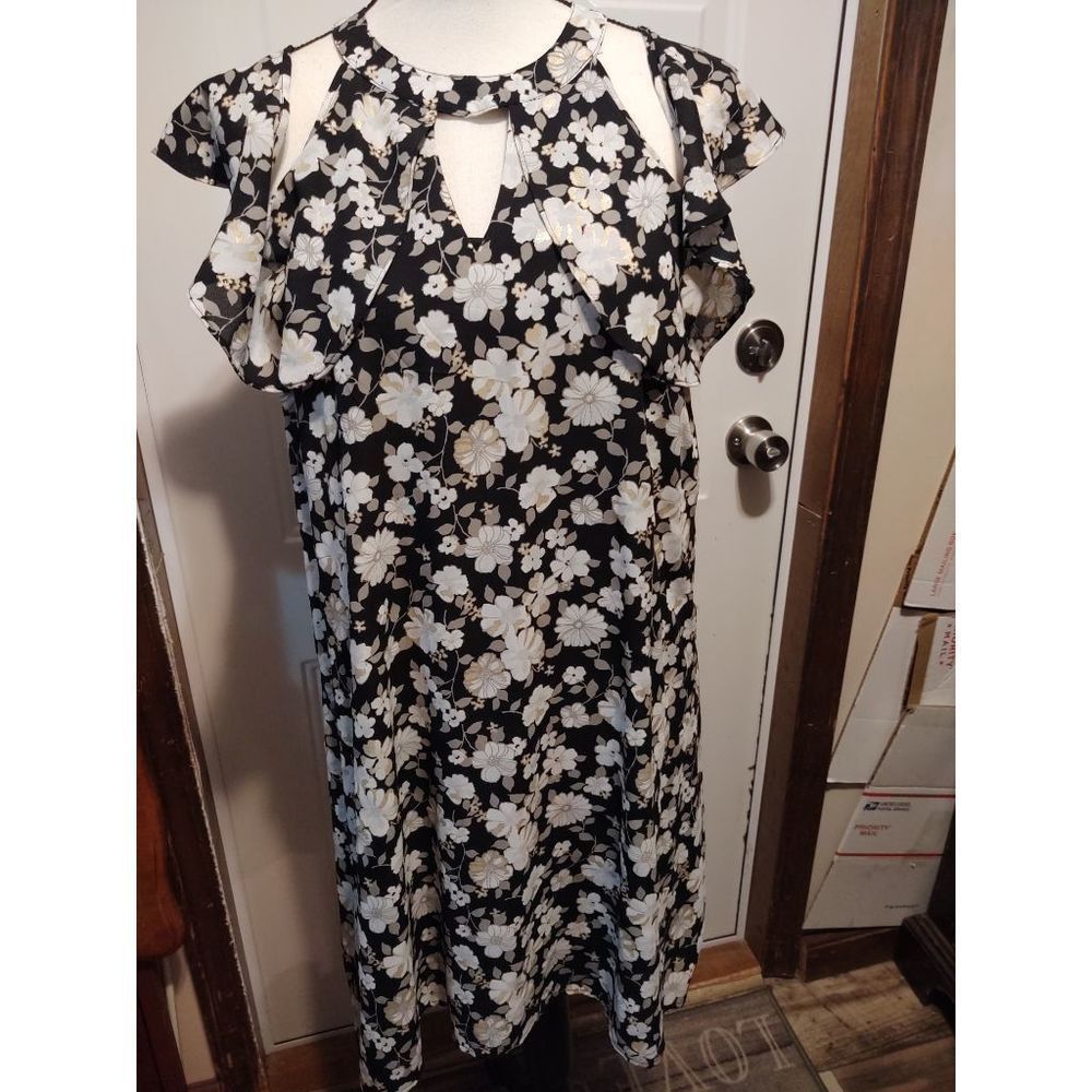 Candies Black Floral Print Open‎ Shoulder Midi Dress Size XL